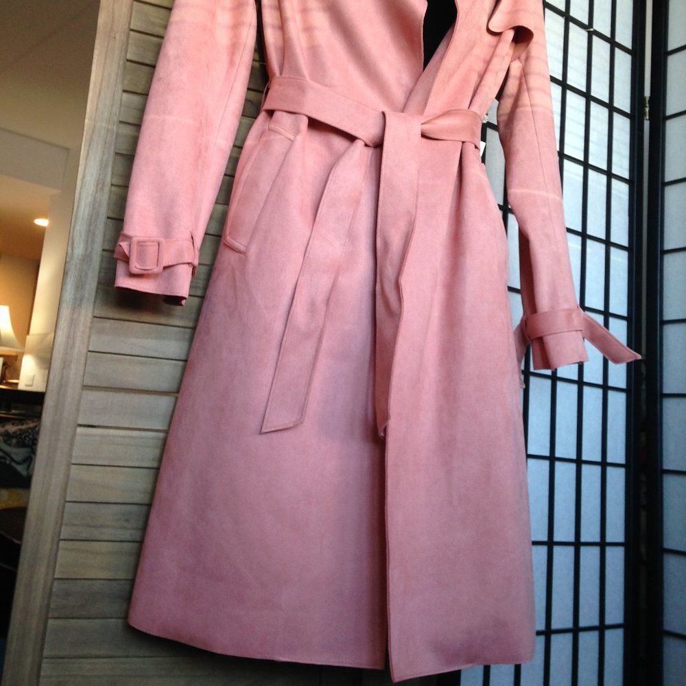 Gorgeous Fluffy Casual Rose Removable Belt Side Pockets Open Front Coat - Picture 10 of 16
